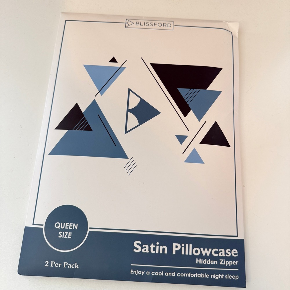 Blissford White Satin Pillowcase Set Queen Size 2 Pack Hidden Zipper 4100QWHT2
